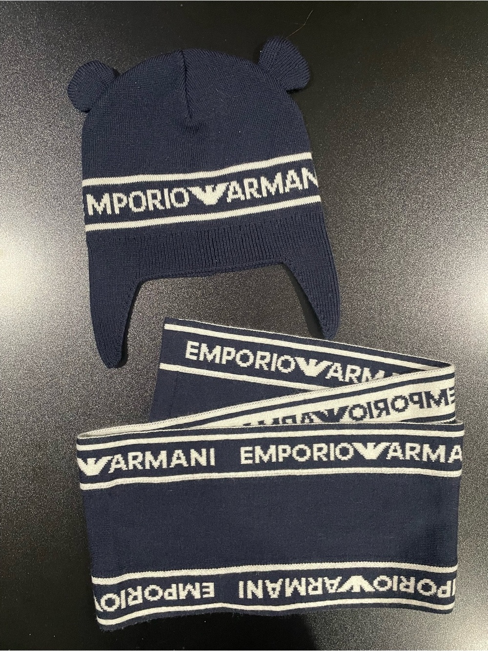 Emporio Armani Navy & White Branded Knit Scarf & Hat 🧣💙